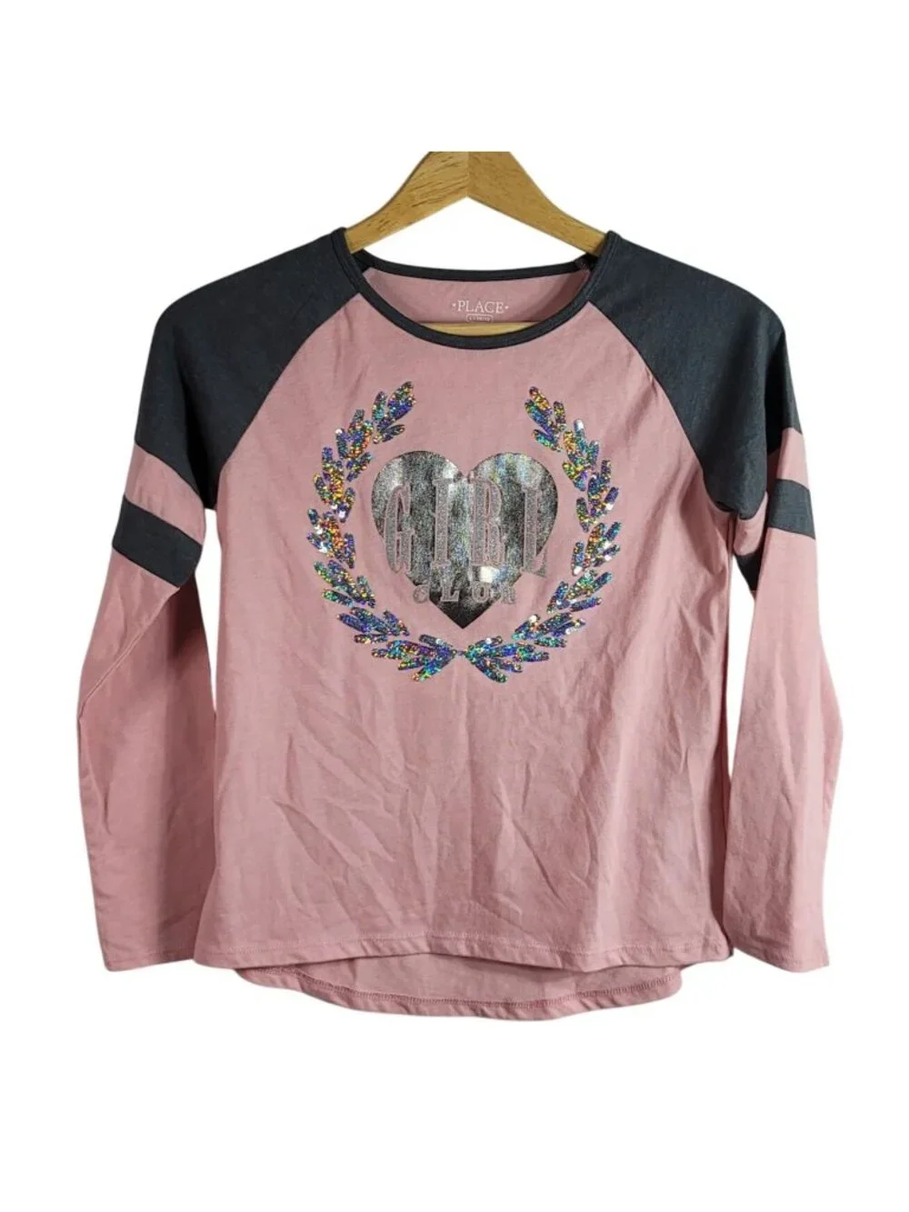 Children's Place Girls Top Pink Silver Large Long Sleeve Glitter Metalic NEW